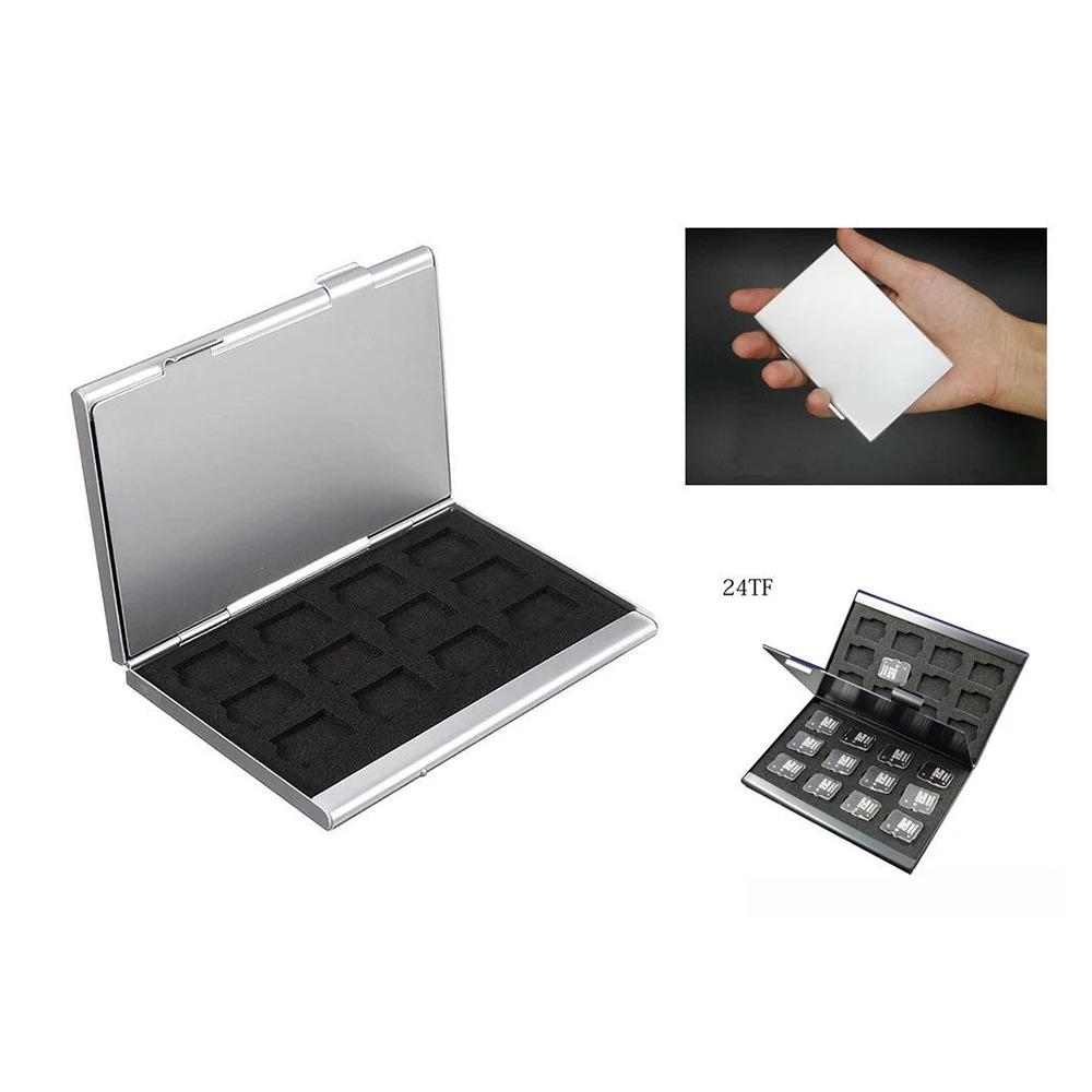 New 24TF Durable Micro SD Card Holder Black Silver Aluminum Memory Card Storage Case Box For Sim Cards Adapters Protective