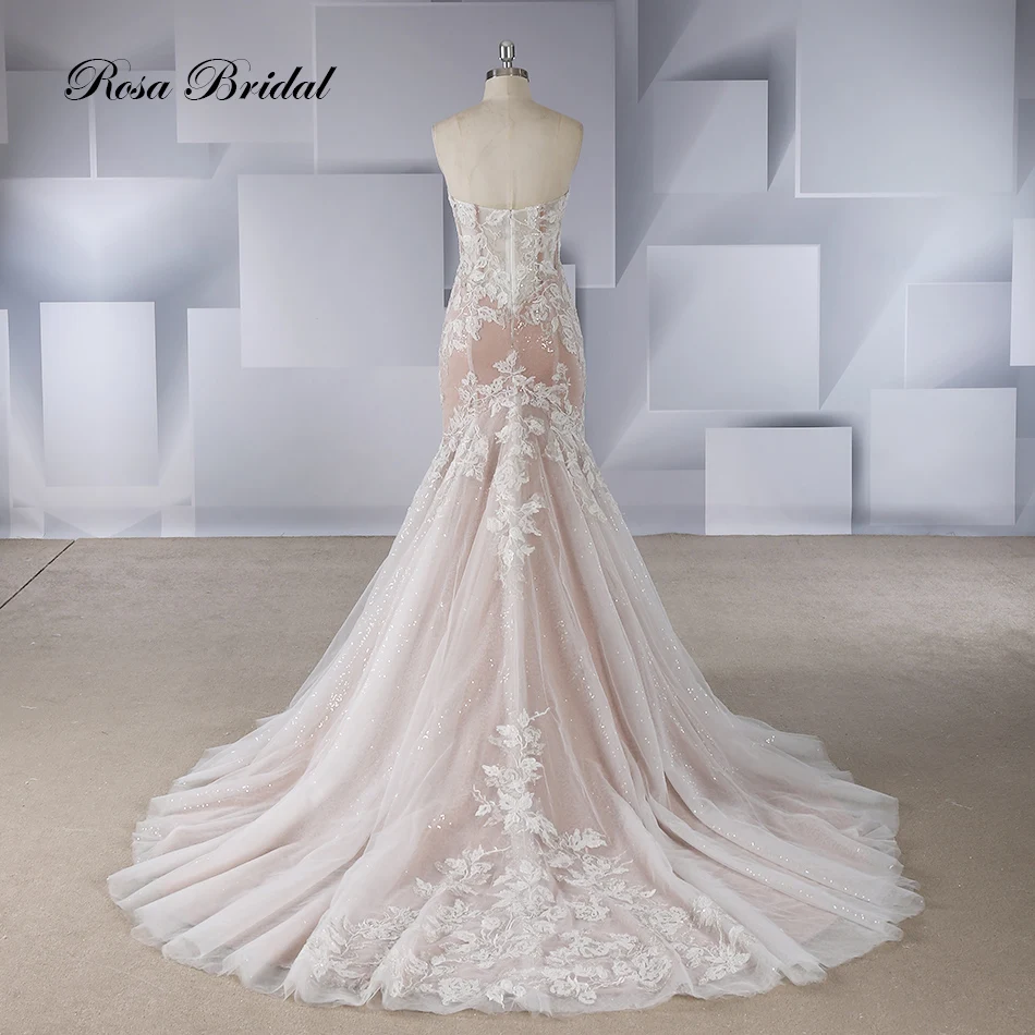 Rosabridal Meerjungfrau hochzeit kleid 2018 Vestido de novia großhandel liebsten boning mieder appliques über grau tüll mit schwanz