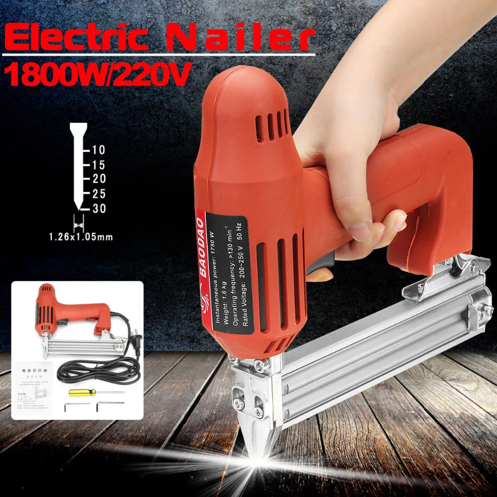 

WENXING 1800W 220V Electric Nailer 10-30mm Straight Nail Staple Piercing Gun Lightweight Woodworking Power Tool