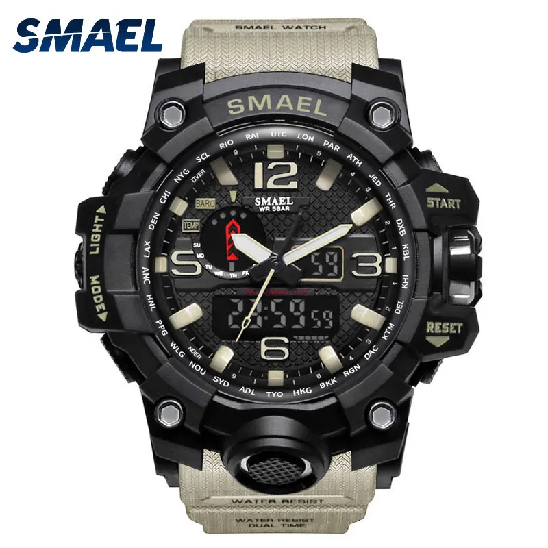 Smael Sport Military Watches For Men Waterproof Digital Watch Led Men\'s Wristwatch Clock Man 1545 Montre Homme Big Men Watches