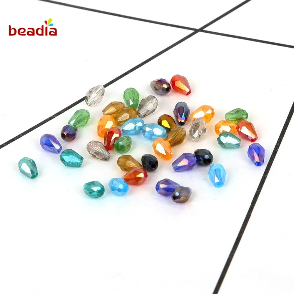 4x6mm 70pcs Austria Teardrop Crystal Waterdrop Beads Loose Spacer Beads For DIY Jewelry Crafts Sewing Clothing Accessories