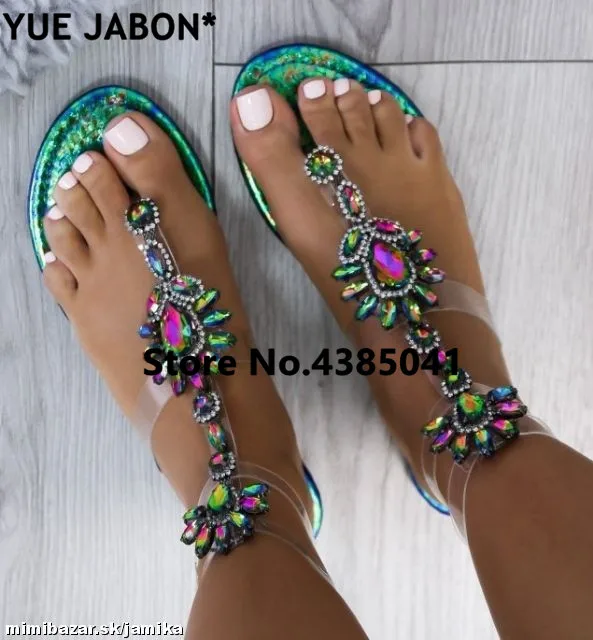 2024 shoes woman sandals women Rhinestones Chains Flat Sandals Thong Crystal Flip Flops sandals gladiator sandals 43 free ship