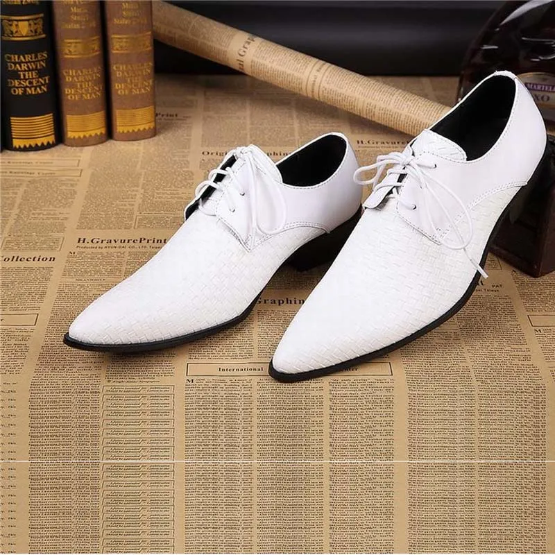 genuine leather mens business shoes for man black white lace up men dress shoes flats pointed toe office party wedding oxfords