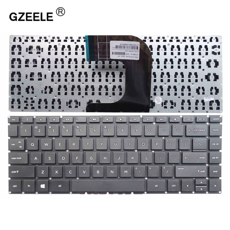 

GZEELE English US laptop Keyboard for HP TPN-I124 TPN-I119 ,340 G4 ,346 G3,348 G3 ,14-AD Keyboard US No Frame black