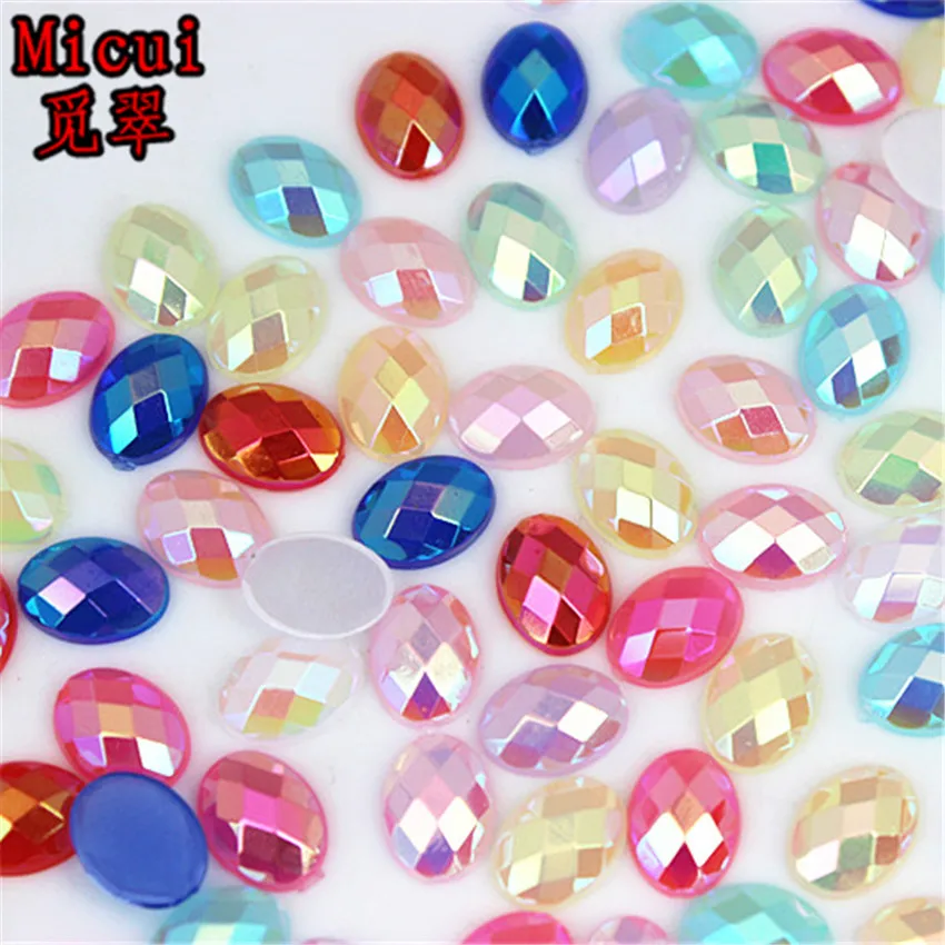 Micui 100PCS 6*8mm AB Jelly Color Oval Flatback Acrylic Rhinestone  Flatback Stone Beads DIY Scrapbooking Crafts  MC787