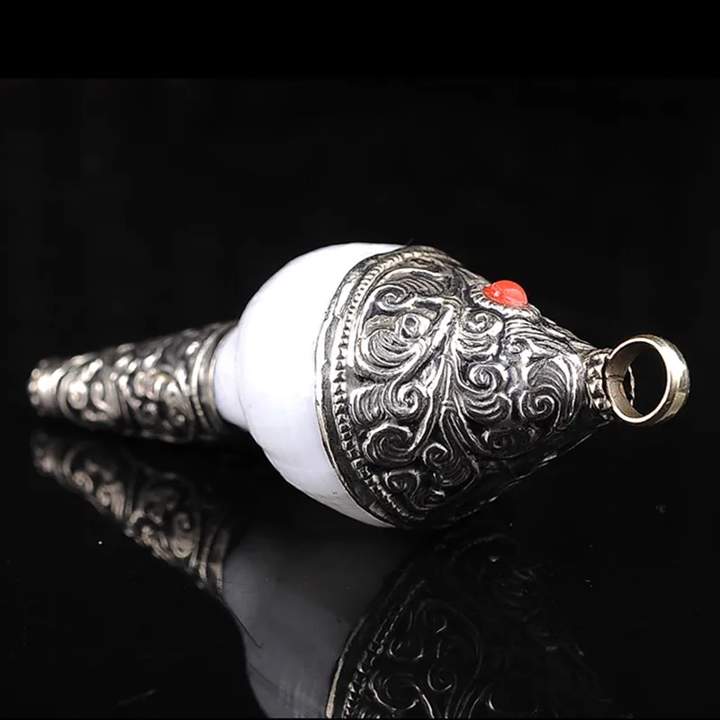 7.8*2.5 سنتيمتر البوذية الموردين التبتية نيبال اليدوية ثمانية Ausplicious عروض كبيرة اللؤلؤ محظوظ Tailsman محارة قلادة #4