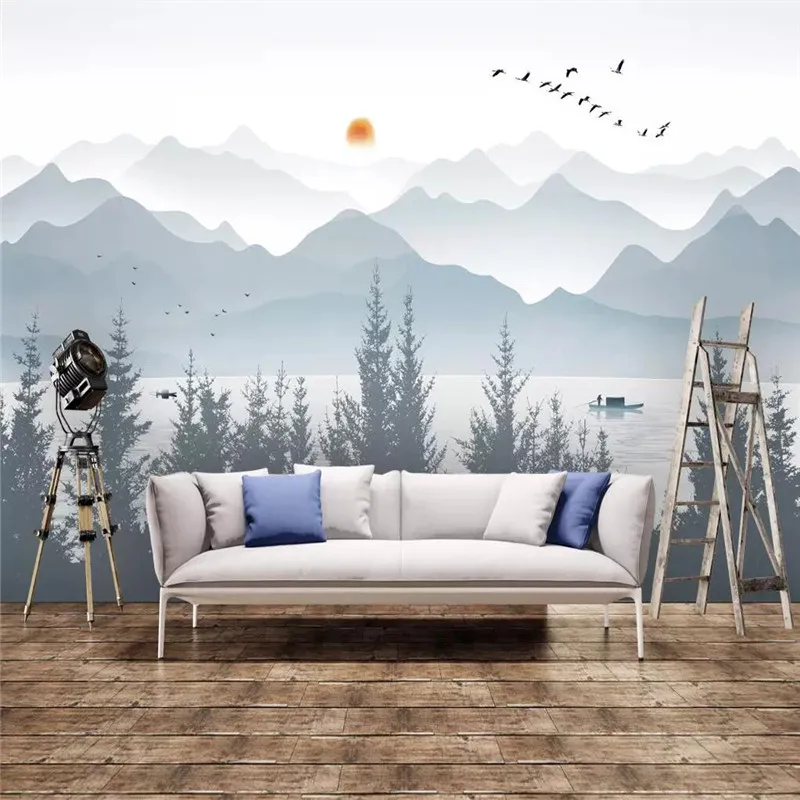 Custom Mural Wallpaper Artistic Concept Abstract Ink Landscape Sofa Background Wall