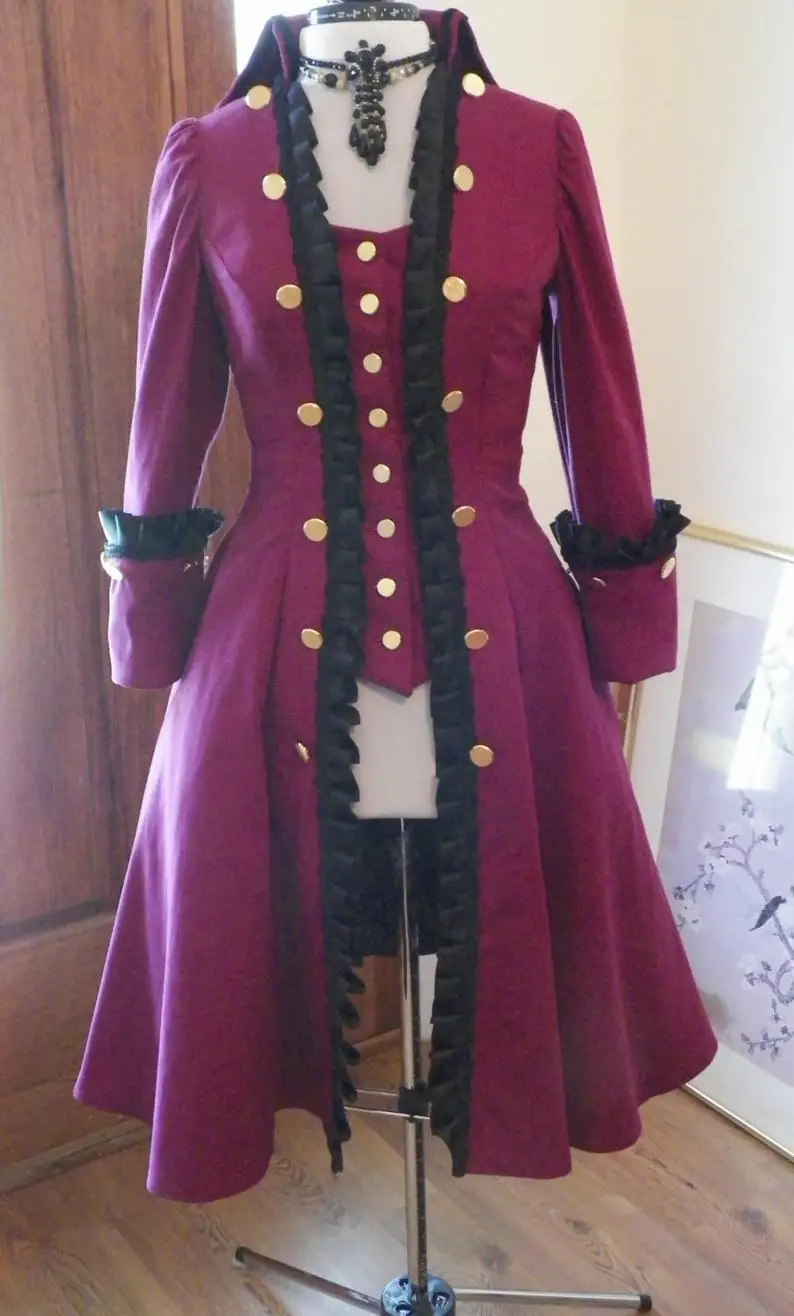 Red Pirate Frock Coat Jacket women\'s colonial rococo pirate jacket costume custom made