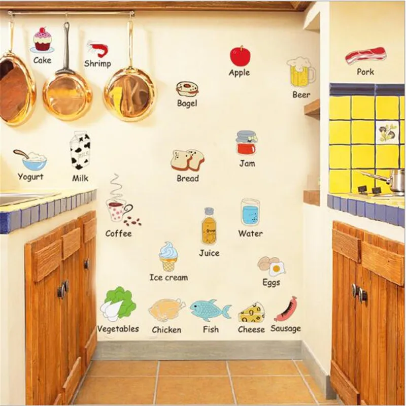 1PCS Cute Food Ice Cream Wall Sticker For Kitchen Large Variety  DIY Refrigerator Table For Kids Rooms Nursery Decal Home Decor