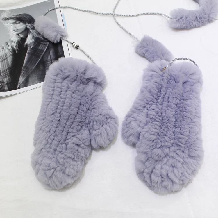 2020 FXFURS new fashion Real Rex Rabbit Fur Knitted Winter Warm Gloves Mittens with Hanging String Fashion for Women Female