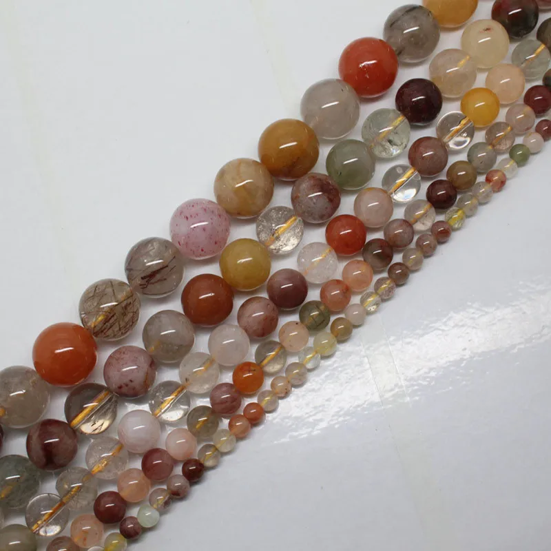 

Mini.order is $7!4-14mm Natural Multicolor Rutilated Crystal Quartz Round DIY Jewelry Making Loose Beads 15"