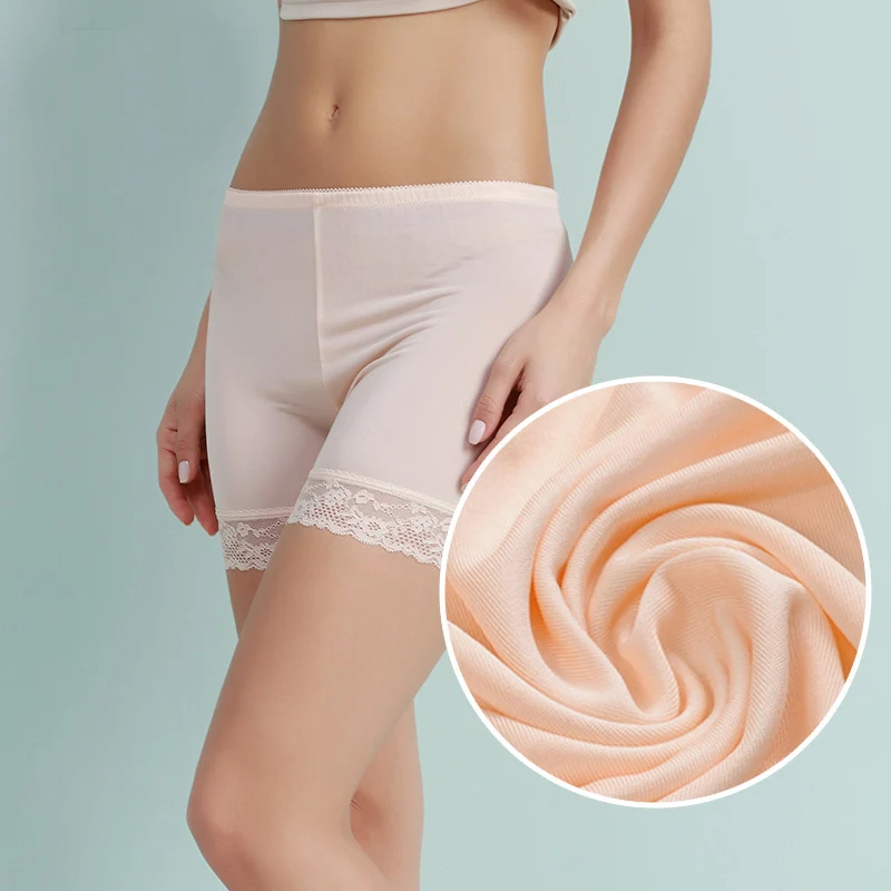 silk women safety short pants Natural silk seamless boxer Healthy shorty femme dentelle white black pink nude underwear