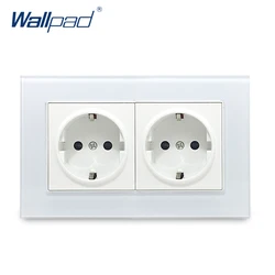 Hot Sales Double EU Socket Wallpad Crystal Glass Panel 110V-250V 10A-16A EU Double EU Wall Electrical Power Socket 146*86mm Size