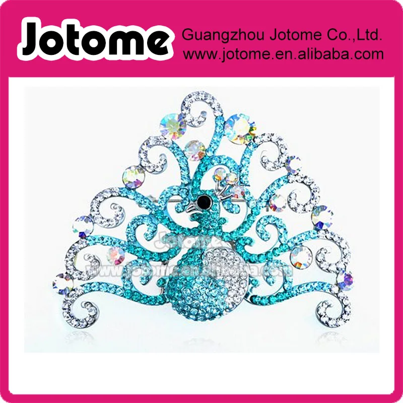 

2.5 inch Crystal Elements Aqua Aurora Borealis Peacock Bird Fashion Pin Brooch