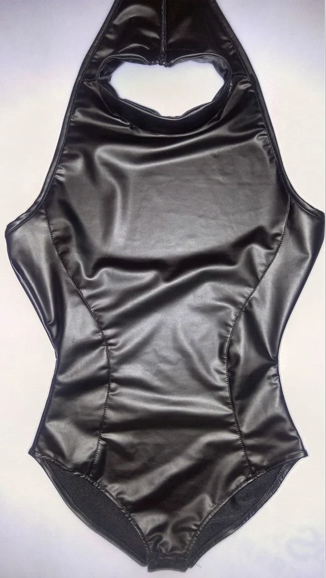 COSPLAY Latex Maid High Cut Bodysuit High Neck Halter Body Wear One Piece Swimwear Body Suit Catsuit Sexy Wear Erotic Lingerie