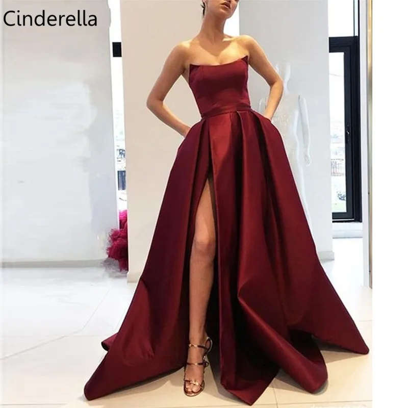 Cinderella Nach Maß Scoop Ärmellose A-Line Bodenlangen Hohe Qualität Satin Abendkleider vestidos de fiesta de noche