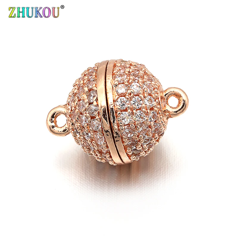 10*14mm Brass Micro Pave Cubic Zirconia Round Magnetic Clasps Hooks, Mixed Color,Hole: 1mm, Model: VK20/1Pcs