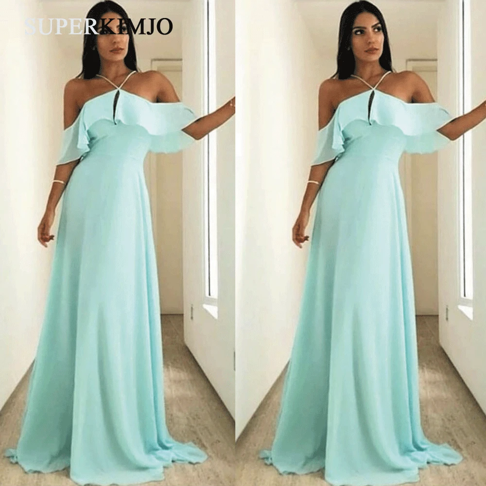 

SuperKimJo Robe Ceremonie Femme Blue Bridesmaid Dresses Long Chiffon Simple A Line Cheap Wedding Party Dress Brautjungfer Kleid