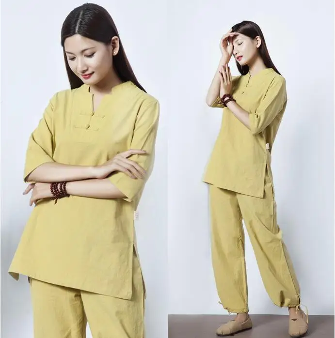 High quality Materials Ladies Tai Chi Clothing Jacket + trousers Fitness Kungfu Clothes Outdoor Sports Cotton linen Yoga Suits