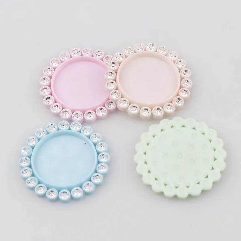 New DIY 50pcs 30mm inner 20mm Mix Color Round Resin Flatback Base Setting Rhinestone Cabochon Base Frame Setting Accessory