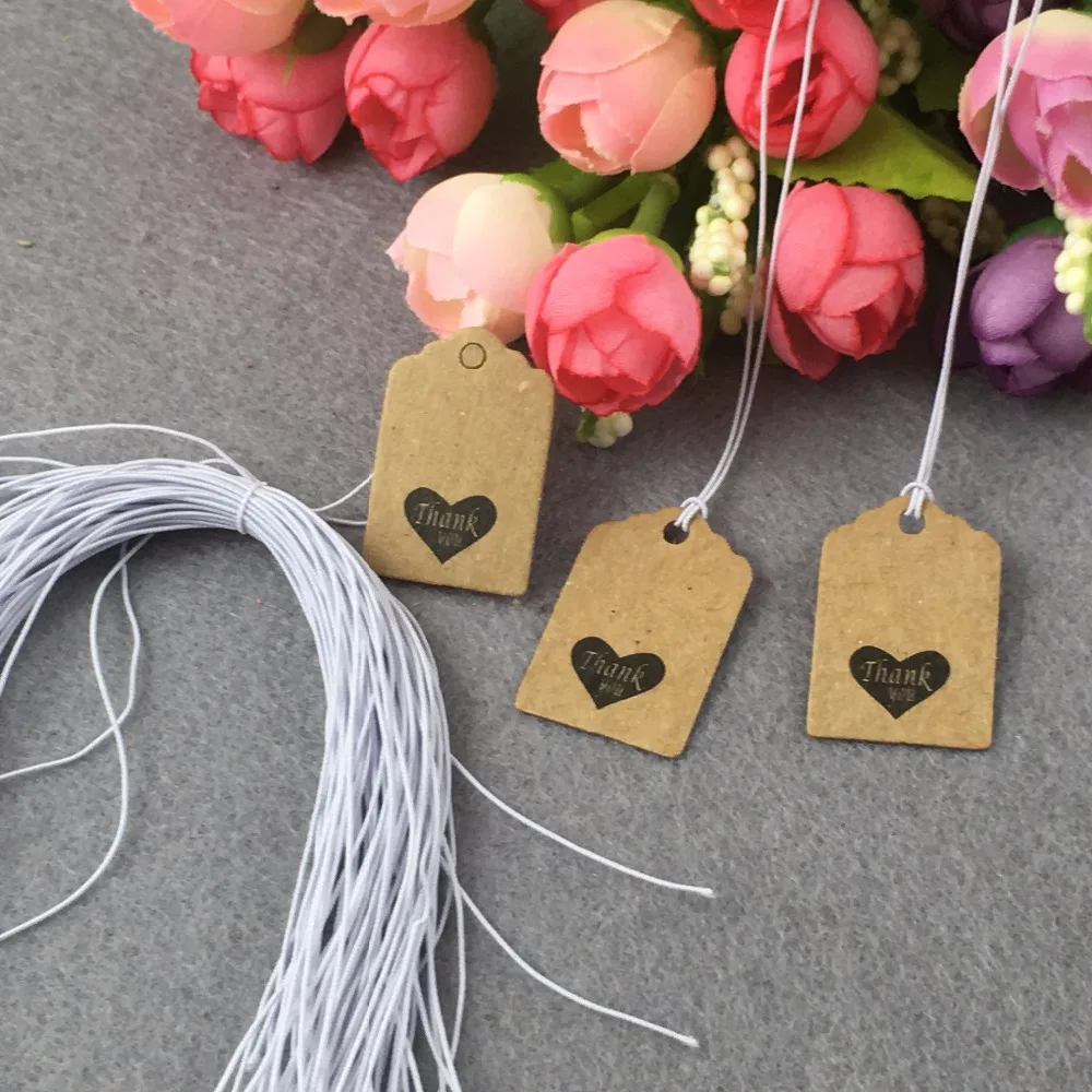 200pcs string+200pcs/lot Kraft Paper Tags for Gift Head Label Festival Wedding Party Note DIY Blank Price Hang Tags