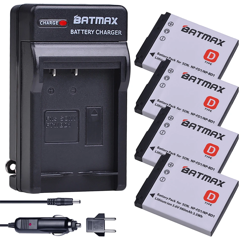 Batmax 4Pcs NP-FD1 NP-BD1 NP BD1 FD1 Batteries+Charger Kits for sony DSC T300 TX1 T900 T700 T500 T200 T77 T900 T90 T70 T2 G3