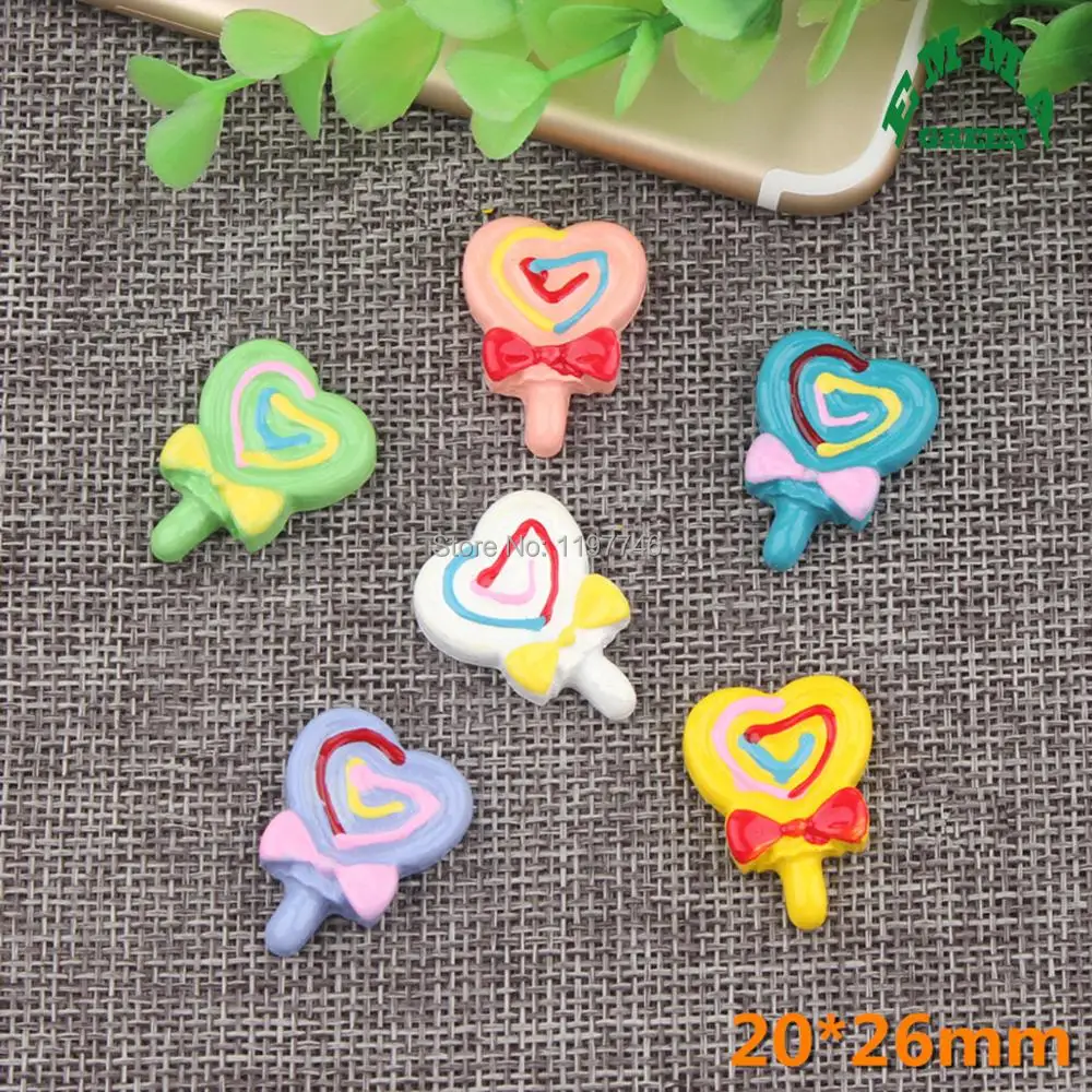 

Lollipop Lolly Heart Shape Resin Cabochon 40pcs 20x26mm Simulated Food Pattern Flat Back Cabochon Girls Like