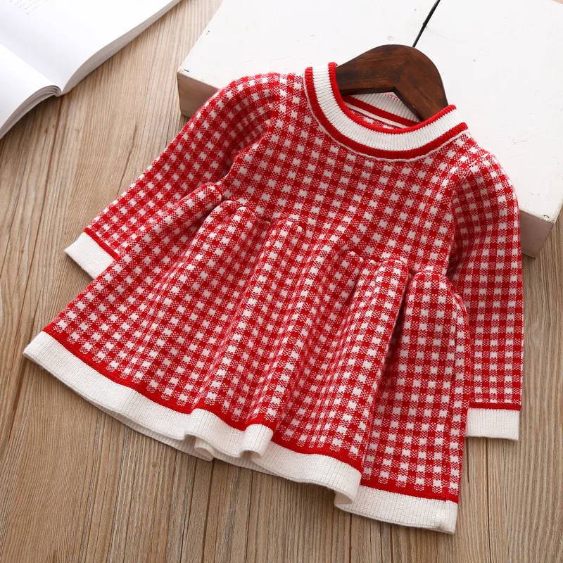 Girls Plaid Sweater Dress 2020 autumn winter children Toddler baby clothes dress for girl Kids princess party Christmas Dresses