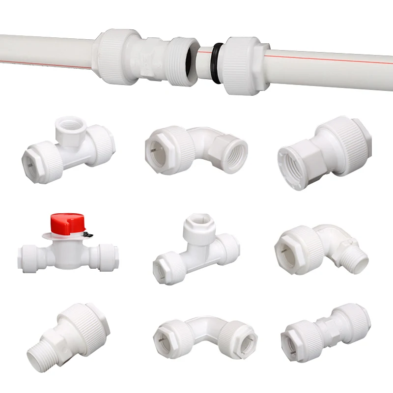 20PPR Free Hot Melt 4 Point PVC Fast Union Elbow Tee Direct POM Direct for PE Tap Hose Pipe Connector System joint fitting