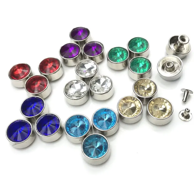 10PC/Set Multicolor Metal Studs Spikes DIY Clothes Shoes Crafts Decoration Rhinestone Rivets Glitter Round Leatherl Nail Rivet