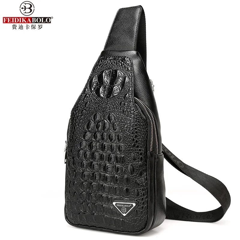 Crocodile Pattern Leather Men\'s Chest Bags Fashion Classic Men Bags Personality Travel Male Shoulder Bags Messenger Bag