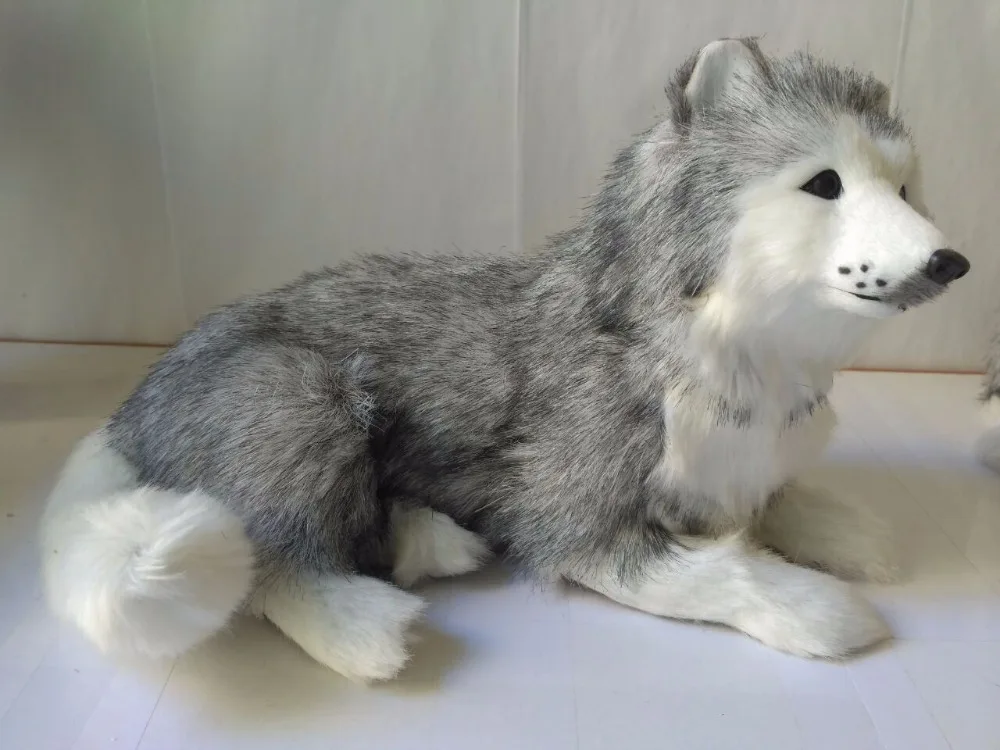 simulation husky dog model polyethylene&furs large 30x10x20cm prone gray husky handicraft,home decoration d2730