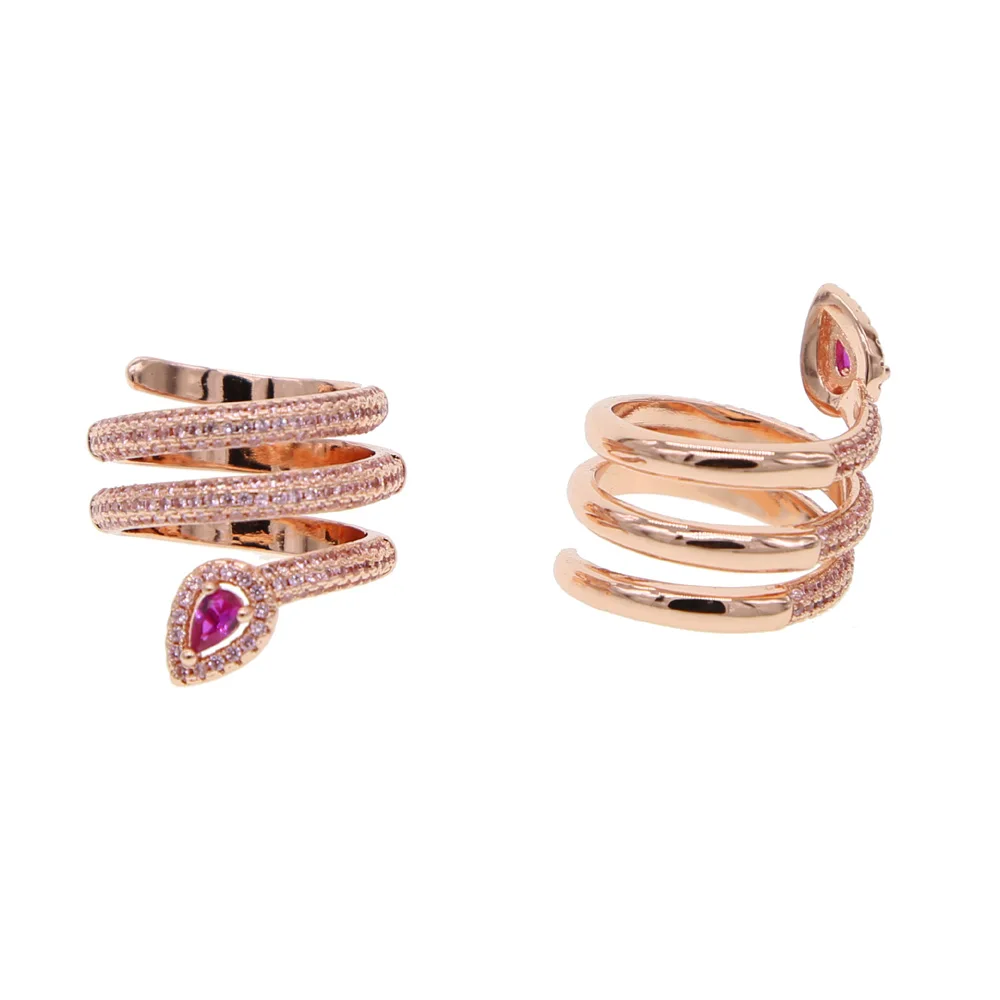 Multi wrap rose gold color pave pink cz pinky jewelry adjust Snake shape full finger ring for women