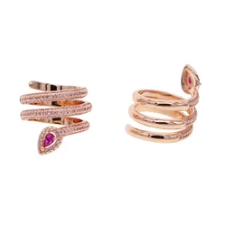 Multi wrap rose gold color pave pink cz pinky jewelry adjust Snake shape full finger ring for women