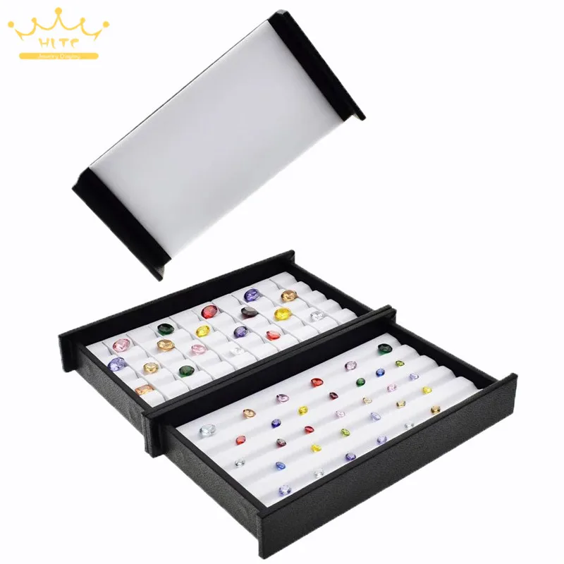 Diamond Display Tray Stone Storage Case Gem Box Jewelry Holder Gemstone Organizer Superior Leather Mute with Magnet Cover