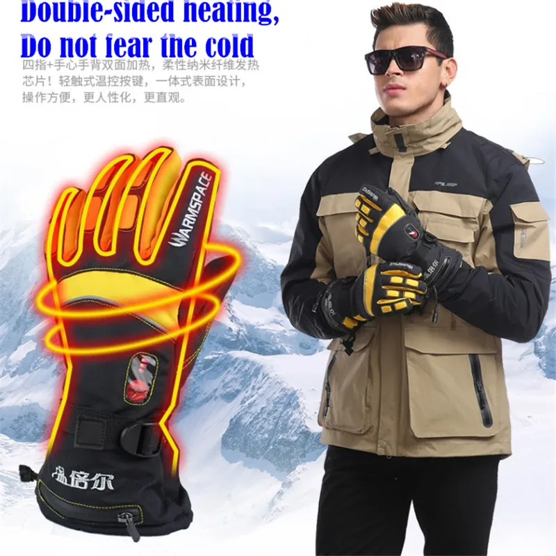 Guantes eléctricos inteligentes para esquiar, manoplas de esquí con pantalla táctil, autocalentamiento con batería, impermeables, 3M