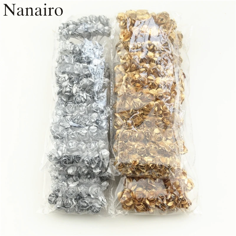 144 Uds cabeza 2cm oro plata ciruela flor Artificial Mini papel rosa Scrapbooking flores para fiesta decoración de boda suministro de regalo