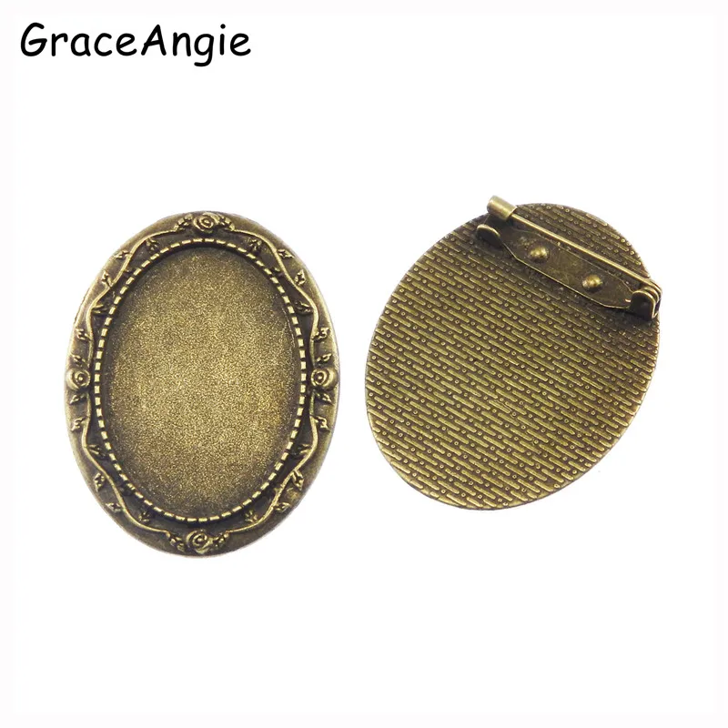 5pcs/pack Women Antique Bronze Alloy Oval Brooch Pins Cameo Cabochon Base Charm Vintage Craft Jewelry Making 45*35*2mm 50262