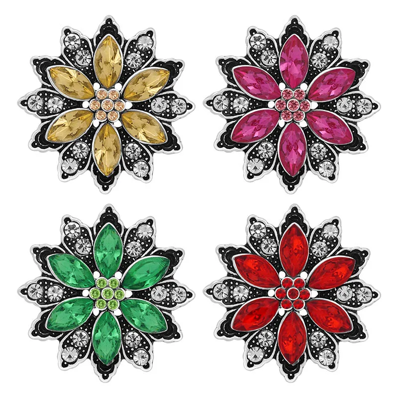 KZ3353 Beauty Rhinestone Flowers Trendy 20MM snap buttons for snap bracelet snap jewelry wholesale Gift