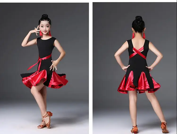 New Girl short Sleeves Standard Latin Dance Dress Children Ballroom Dance Dresses Kids Salsa Rumba Cha Cha Samba Tango Dress