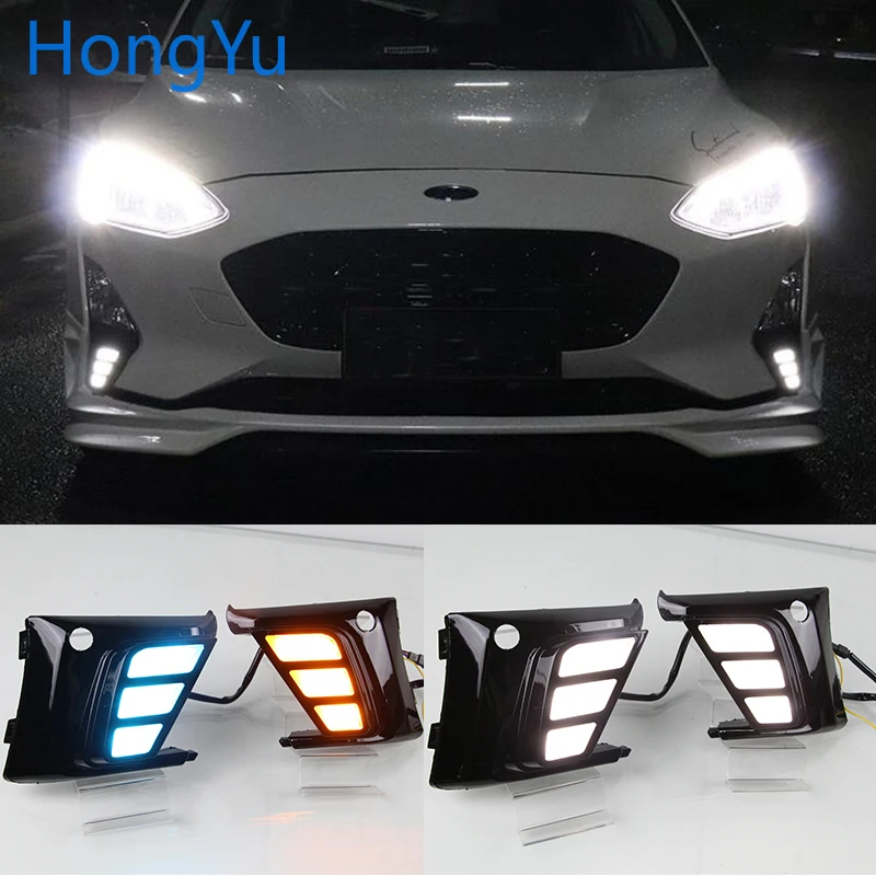 

For Ford Focus 2018 2019 white blue and Yellow Turn Signal Function Car DRL LED Daytime Running Light Fog Low configuration