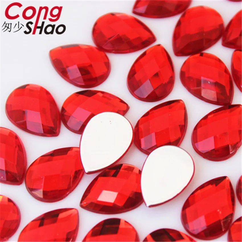 Cong Shao 50pcs 13*18mm Colorful Acrylic Rhinestone Flat Back Drop Shape Stones And Crystals Clothing Crafts Accessories WC318