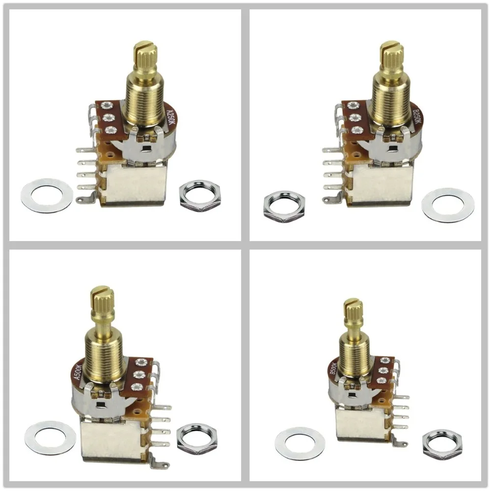FLEOR 1 Stück Gitarren-Potentiometer Push-Push-Potentiometer A250K / B250K / A500K / B500K Kupfer Langer geteilter Schaft (kein Ziehen mehr möglich) – Detail 2