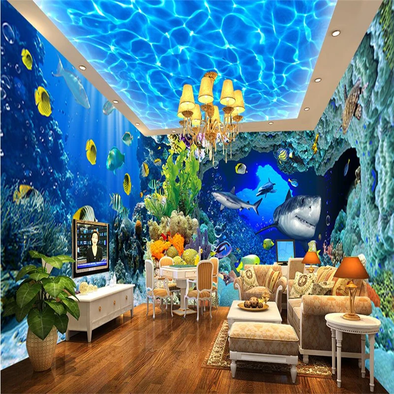 beibehang Underwater World Aquarium Theme Backdrop Custom 3D photo wallpaper wall paper bedroom sofa wall mural paper painting