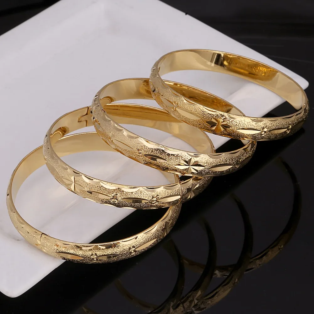 24k Gold Bangle for Women Gold Dubai Bride Wedding Ethiopian Bracelet Africa Bangle Arab Jewelry Gold Charm Bracelet