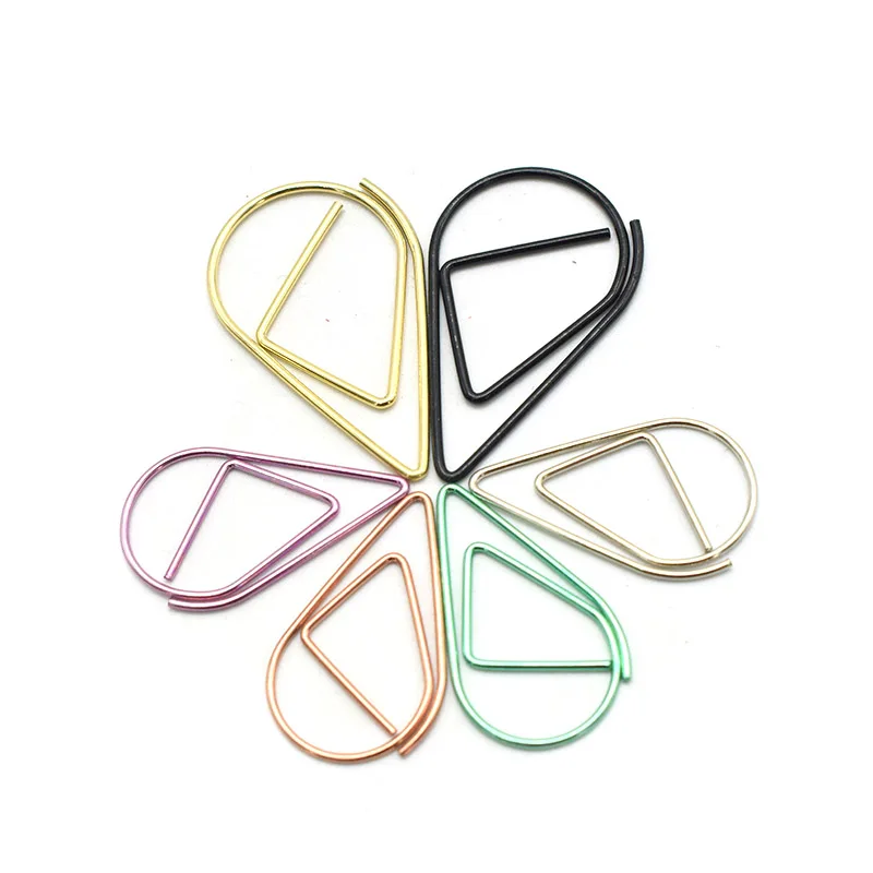 50pcs/Lot Metal Material Drop Shape Paper Clips Gold Marking Clip Colorful Kawaii Creative Bookmark For Office Shool Stationery