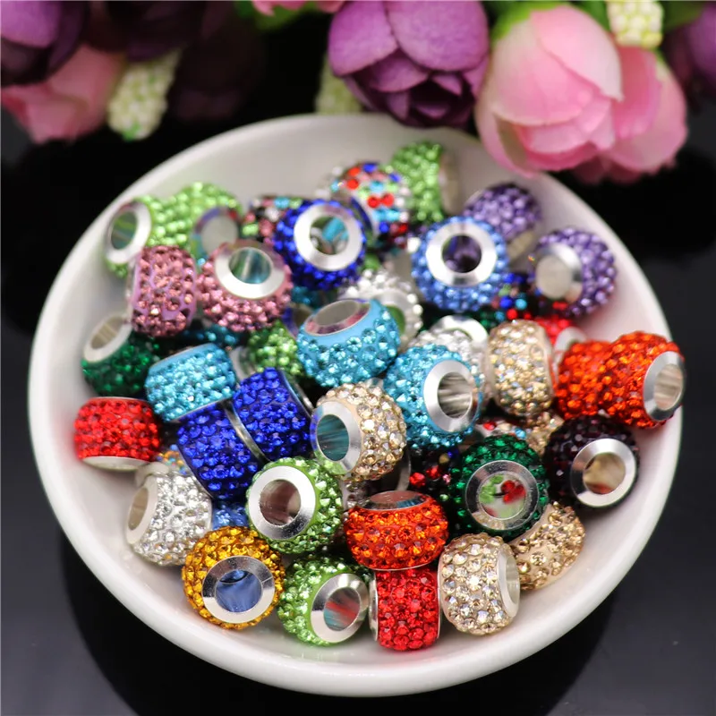 20Pcs Lot Big Hole White Cz Rhinestone Quartz Glass Spacer Loose Beads Charms Fit For Pandora Bracelet Bangle Diy Jewelry Making