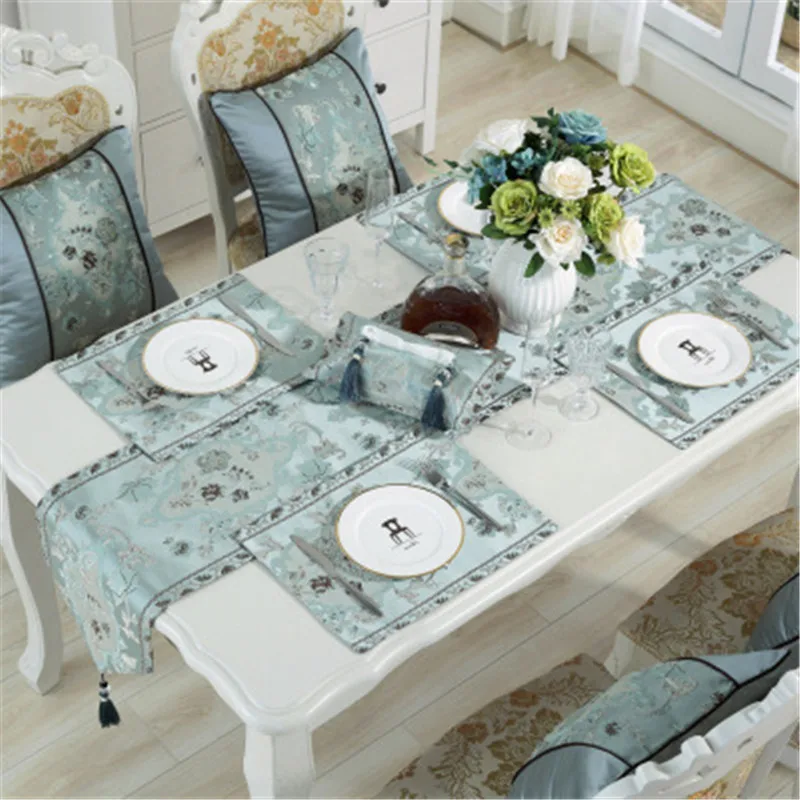 SBB European luxury classical  embroidered table flag silk like Table Runner Tablecloth Embroidered Table Runners Dinner Mats