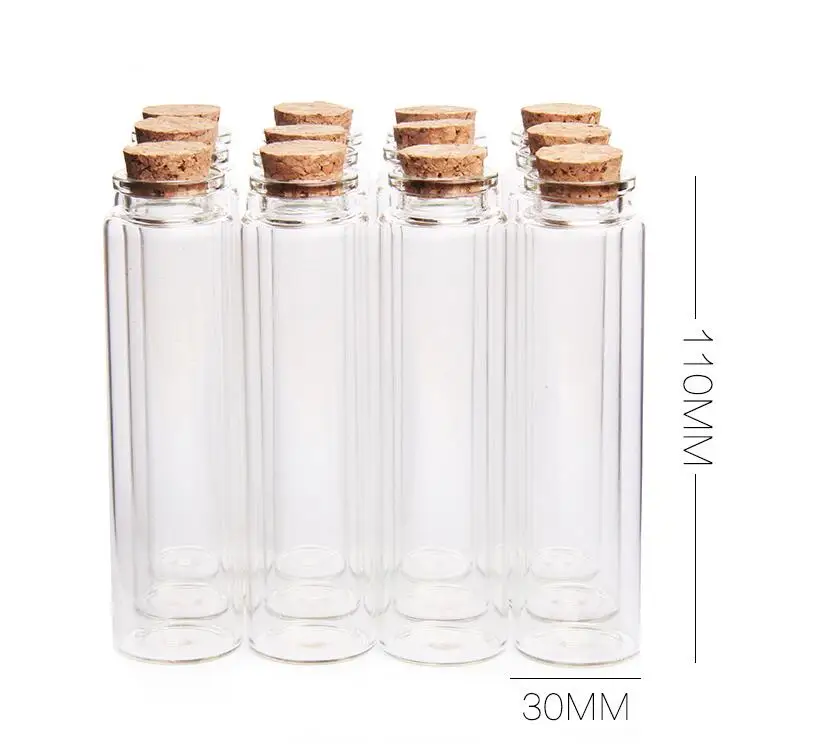 Wholesale 200pcs Diameter 30MM 55ML Clear Wishing Glass Bottle with Cork glass vials display Containers