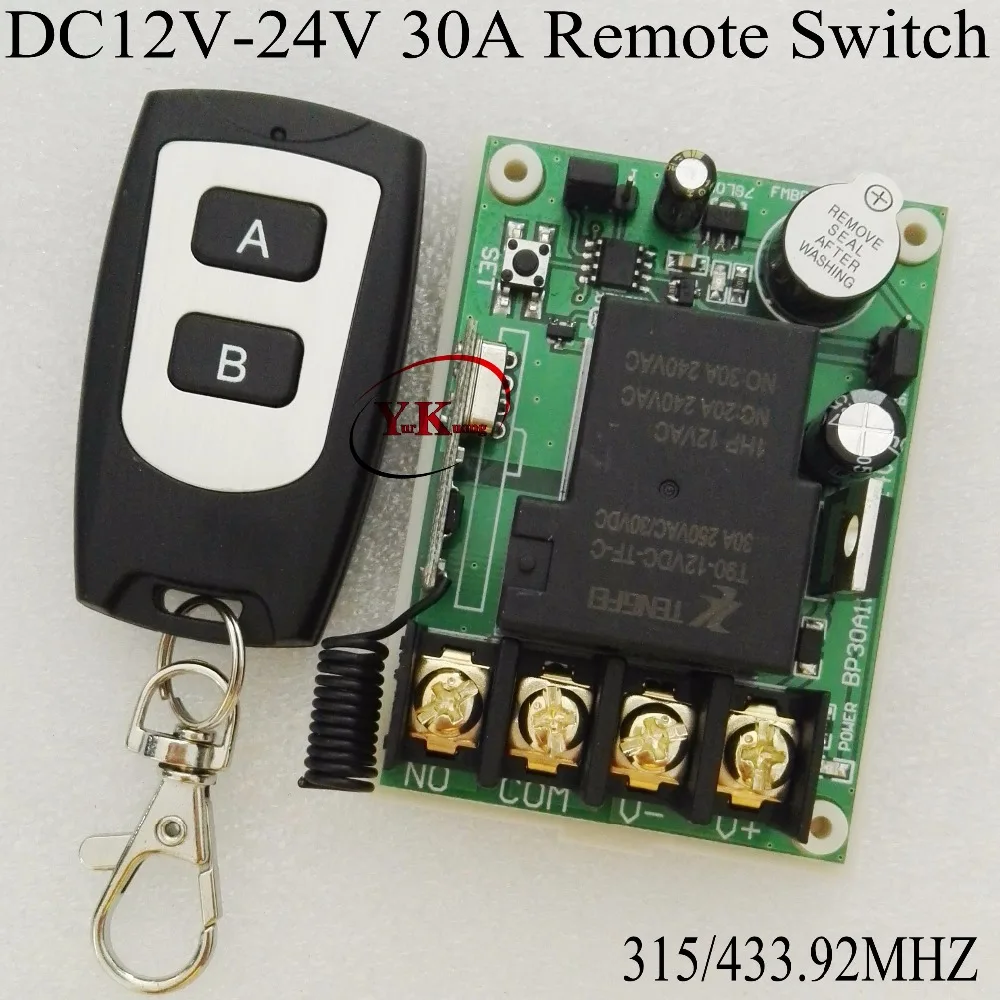 DC 12V-24V Wide Voltage Remote Control Switch 30A Relay Receiver+Transmitter Waterproof 12v 13v 13.8v 14v 16v 24v Learn315/433